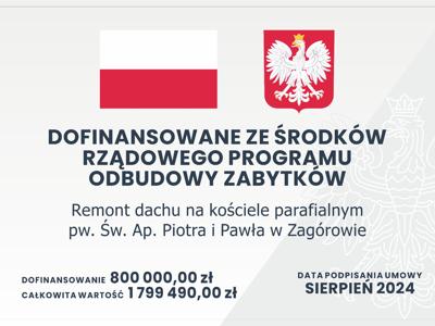 Remont dachu na kościele parafialnym pw. Św. Ap. Piotra i Pawła w Zagórowe