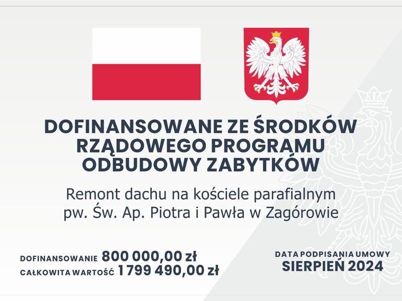 Remont dachu na kościele parafialnym pw. Św. Ap. Piotra i Pawła w Zagórowe