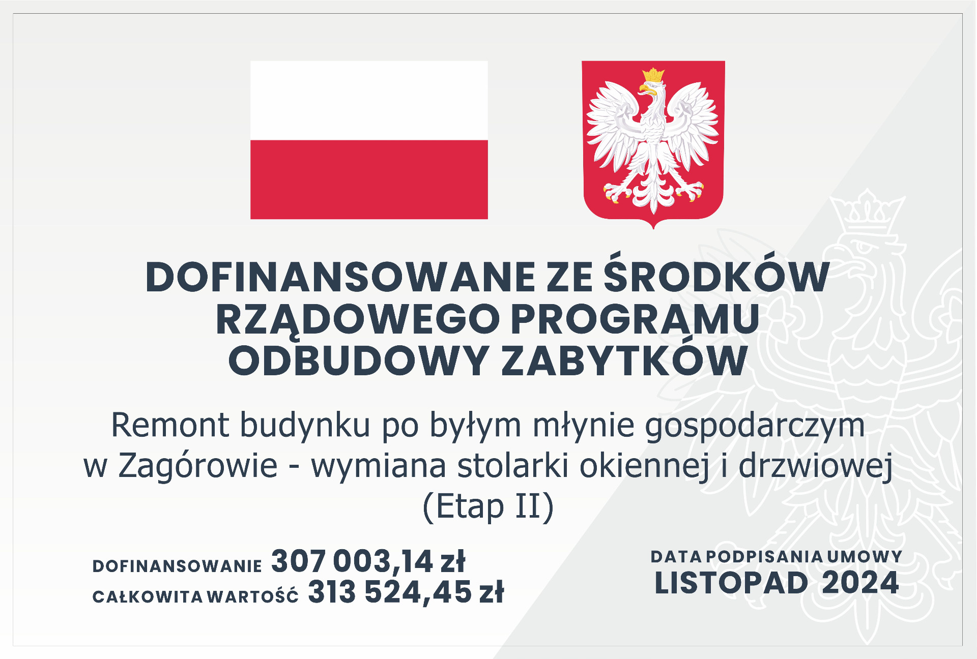Remont budynku pp byłym młynie gospodarczym w Zagórowie- wymiana stolarki okiennej i drzwiowej (ETAP II)