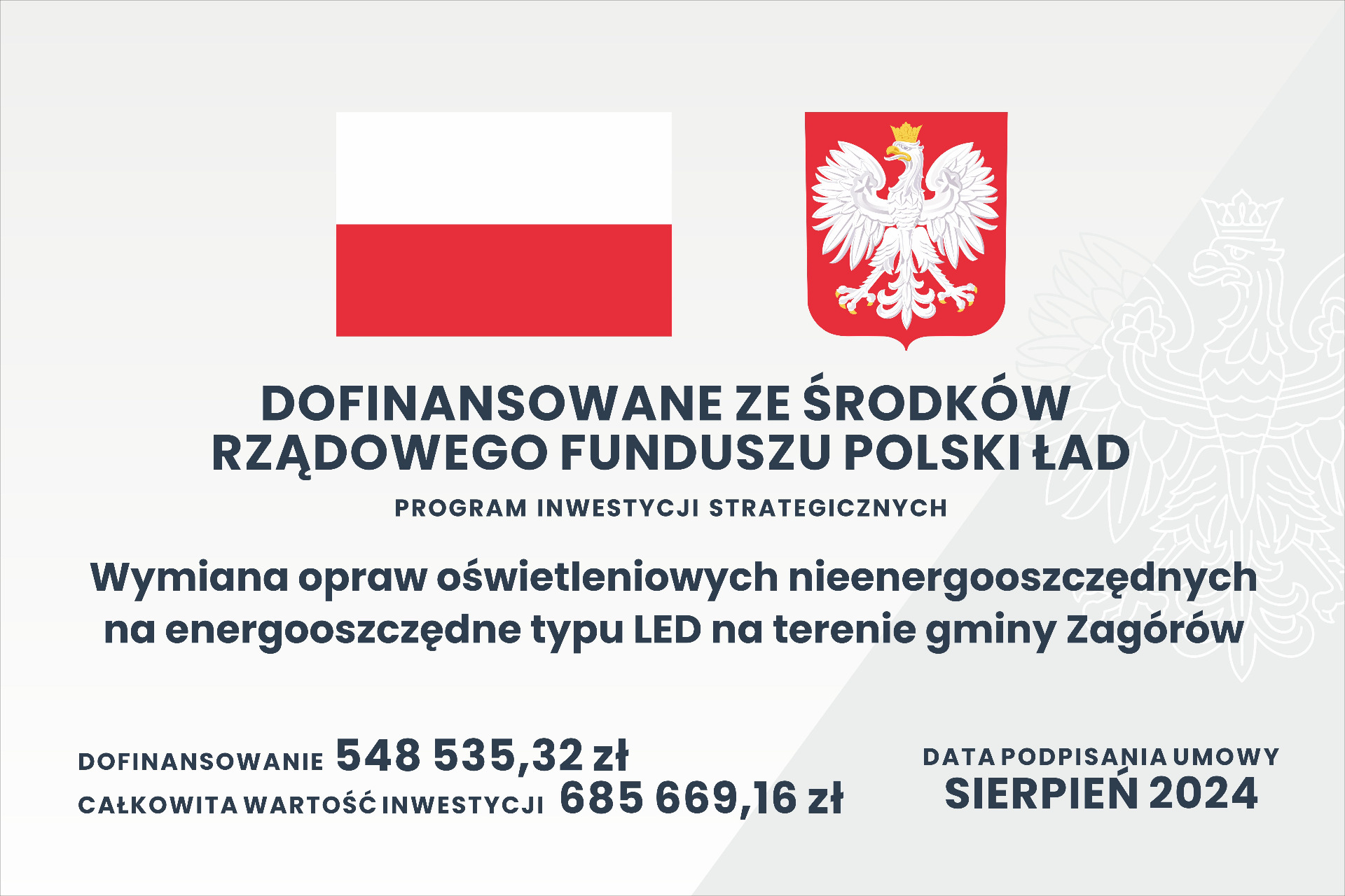 Wymiana opraw oświetleniowych nieenergooszczędnych na energooszczędne typu LED na terenie gminy Zagórów.