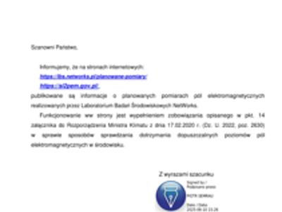 Informowanie o planowanych pomiarach pól elektromagnetycznych