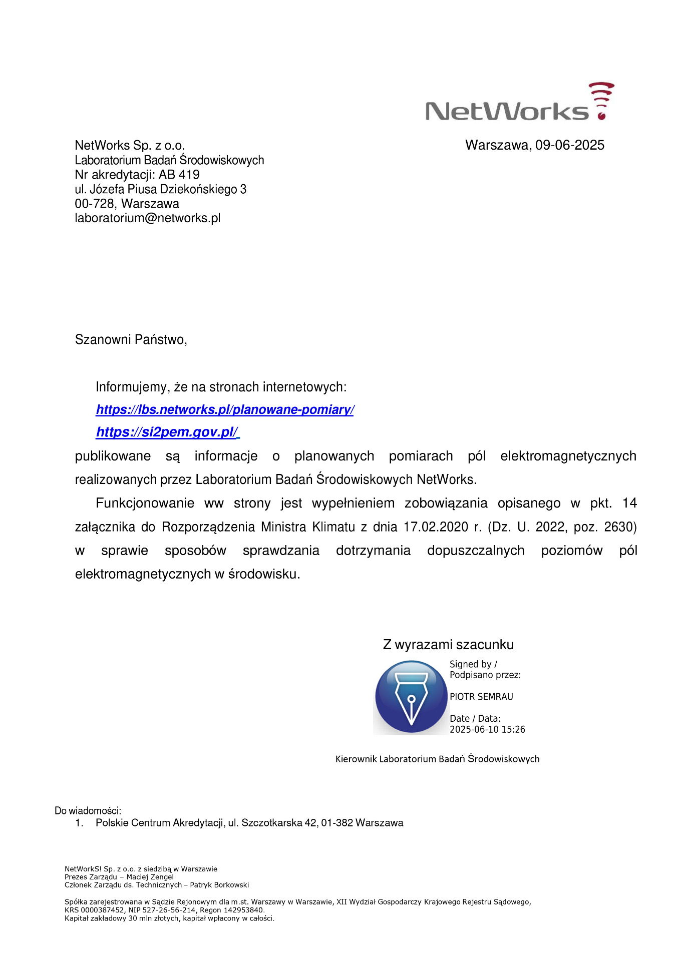 Informowanie o planowanych pomiarach pól elektromagnetycznych