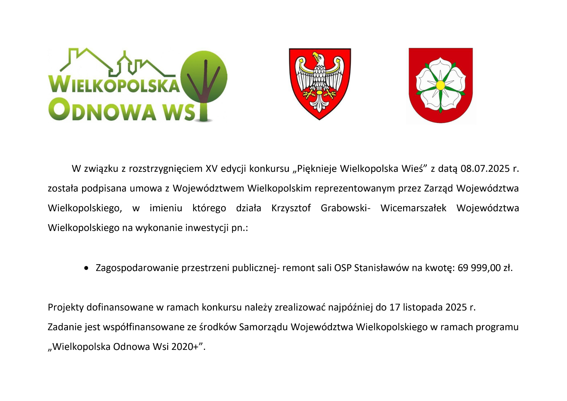 Zagospodarowanie przestrzeni publicznej-remont sali OSP Stanisławów 