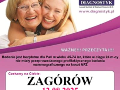 Bezpłatne badania mammograficzne (SIERPIEŃ) - ZAGÓRÓW