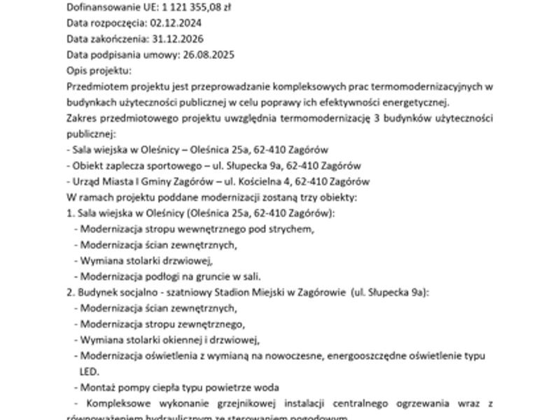 Termomodernizacja budynków użyteczności publicznej w Gminie Zagórów