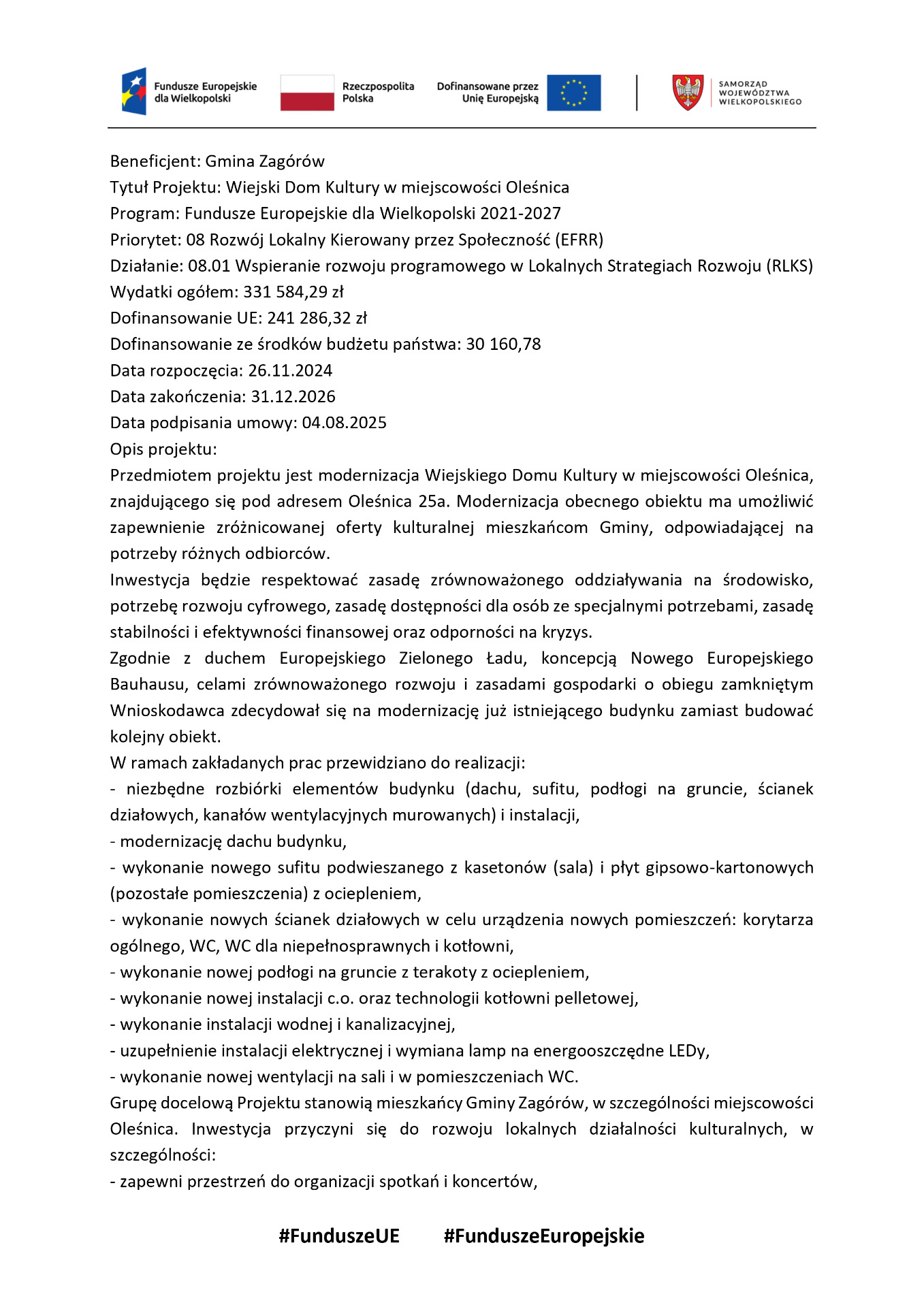 Wiejski Dom Kultury w miejscowości Oleśnica