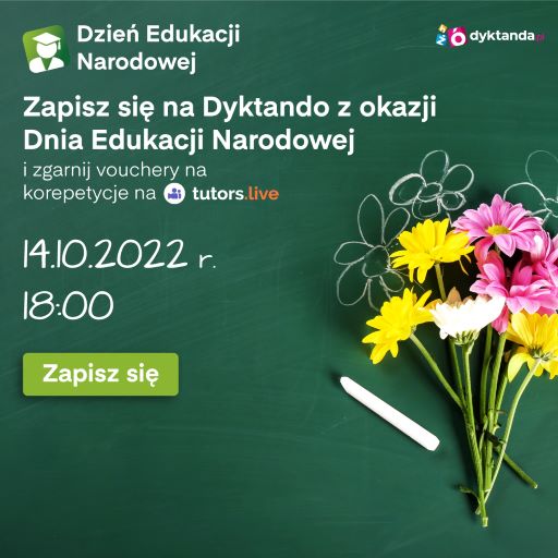 Plakat zachęcający uczestnictwo w Dyktandzie z okazji Dnia Edukacji Narodowej.
