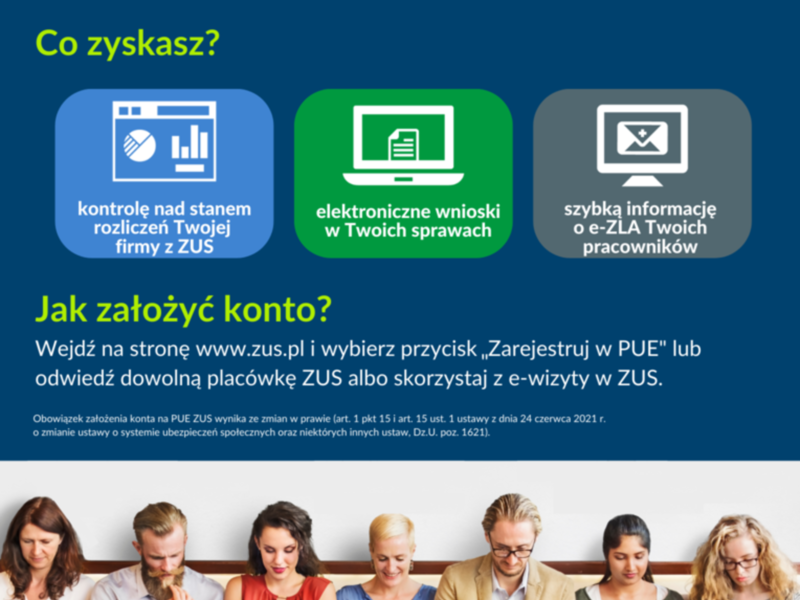 Plakat informujący o obowiązku posiadania profilu PUE ZUS dla płatników składek