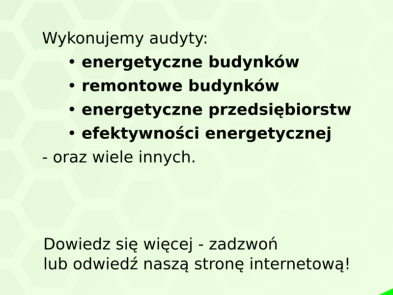 Plakat informujący o możliwości wykonania audytu przez Przedsiębiorstwo Modernizacji Energooszczędnych  PERITERM