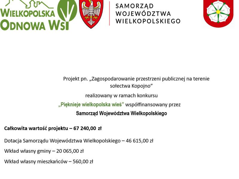 Tablica informacyjna o zagospodarowaniu przestrzeni publicznej na terenie sołectwa Kopojno