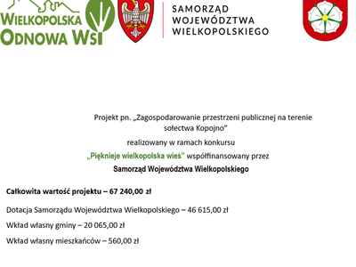 Tablica informacyjna o zagospodarowaniu przestrzeni publicznej na terenie sołectwa Kopojno