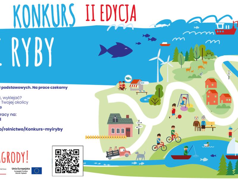 Plakat informujący o konkursie „My i RYBY – jak Europejski Fundusz Morski i Rybacki zmienił otoczenie wokół nas”