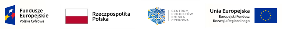 Zdjęcie przedstawia logo Unii Europejskiej, Flagę Polski, Centrum Projektów Polska Cyfrowa 