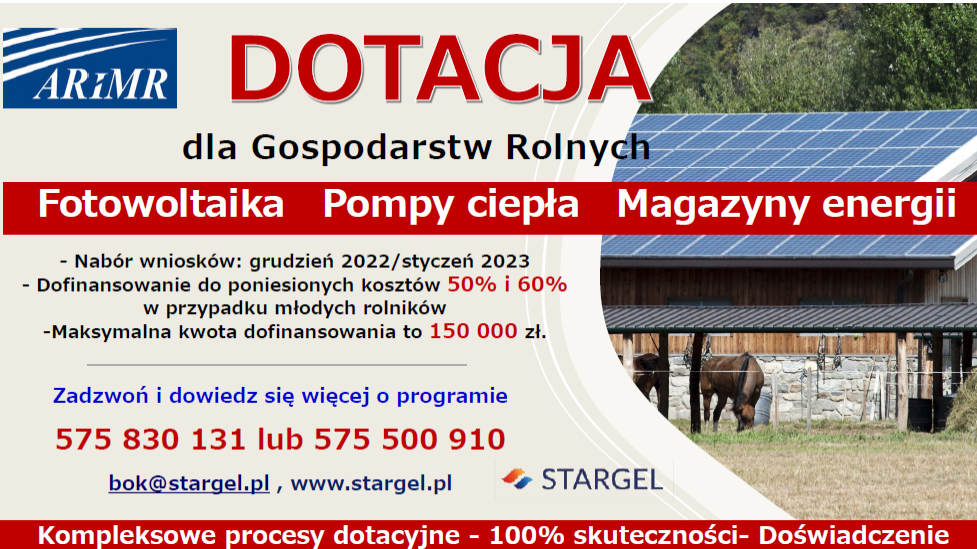 Ulotka informująca o możliwości ubiegania się o dotację dla Gospodarstw Rolnych
