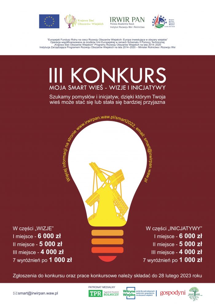 Plakat informujący o III Konkursie "Moja smart wieś - Wizje i Inicjatywy" 