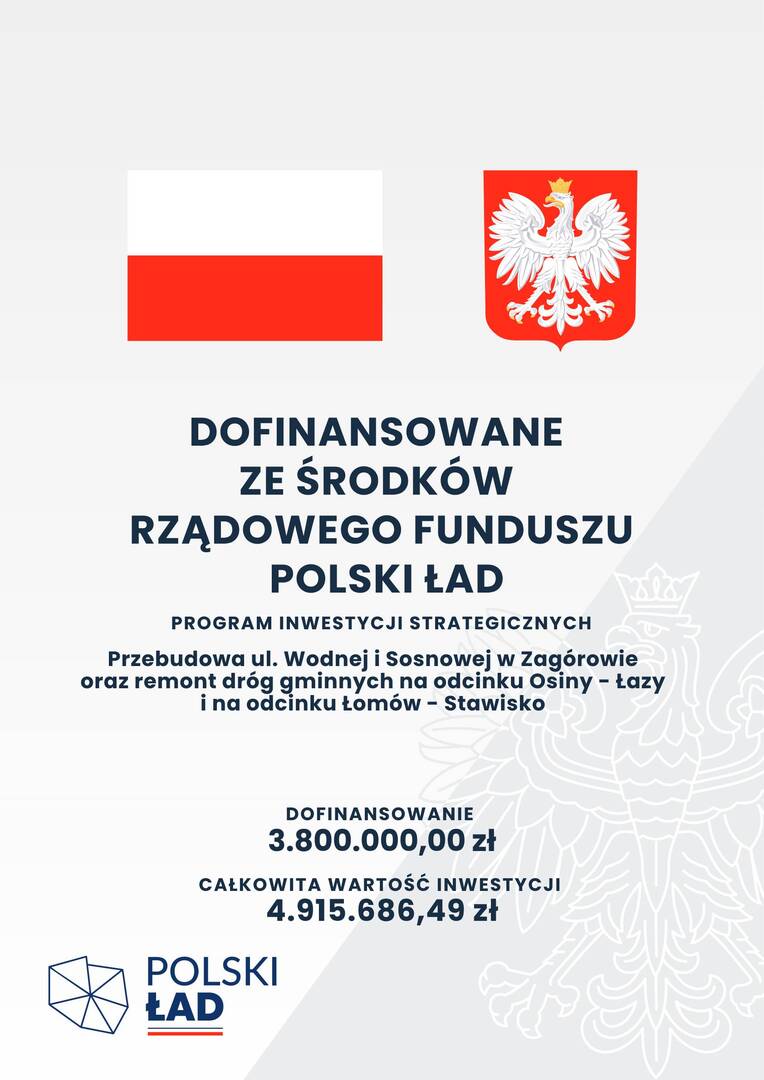 Przebudowa ul. Wodnej i Sosnowej w Zagórowie oraz remont dróg gminnych na odcinku Osiny-Łazy i na odcinku Łomów-Stawisko 