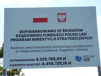 Budowa sieci kanalizacji sanitarnej z przyłączami w miejscowości Drzewce, Zagórów i Zalesie.