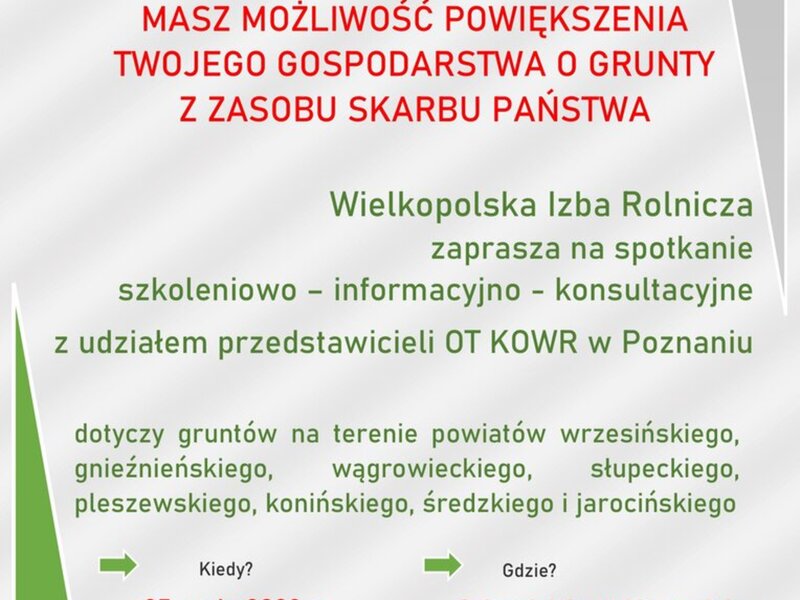 Plakat informujący o szkoleniu organizowanym przez Wielkopolską Izbę Rolniczą