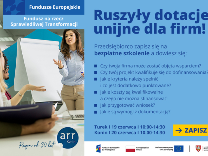 Plakat informujący o dotacjach unijnych dla firm