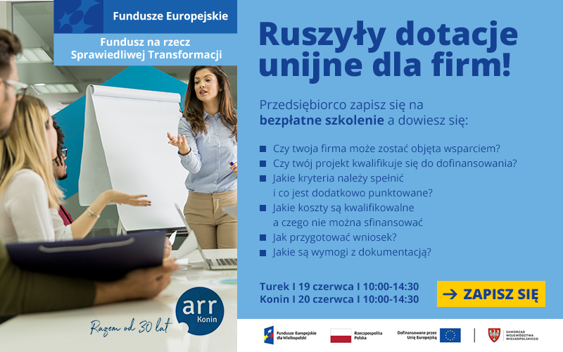 Plakat informujący o dotacjach unijnych dla firm