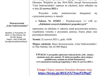 Informacje o szkoleniu „Zakładanie nowych działalności gospodarczych”