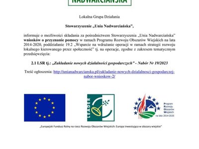 Ogłoszenie o naborze wniosków - zakładanie nowych działalności gospodarczych