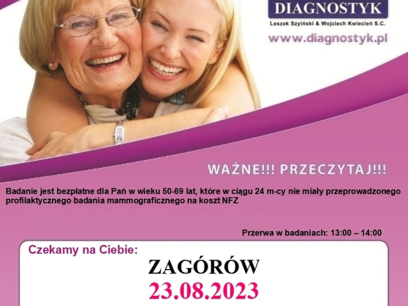 Plakat informujący o profilaktycznym badaniu mammograficznym