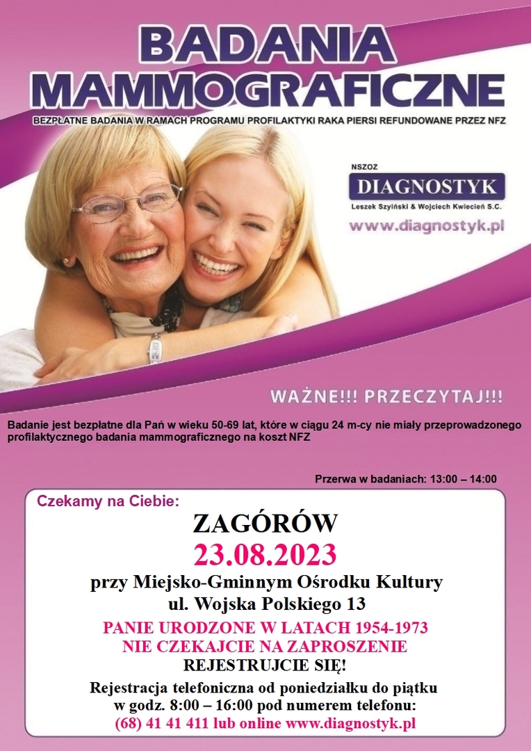 Plakat informujący o profilaktycznym badaniu mammograficznym 