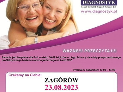 Plakat informujący o profilaktycznym badaniu mammograficznym