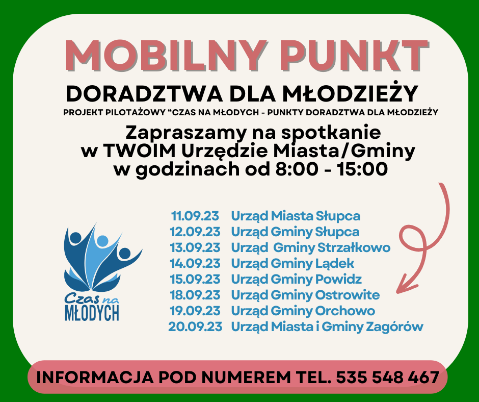 Plakat informujący o terminach spotkań w sprawie projektu pilotażowego  w danych gminach 