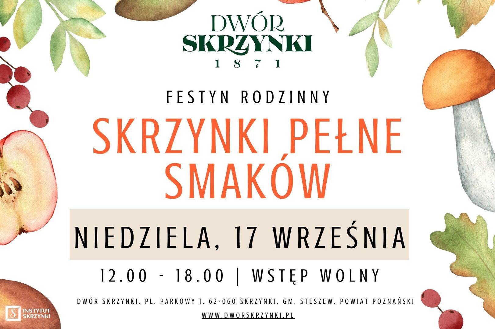 Plakat informujący o festynie rodzinnym Skrzynki Pełne Smaków