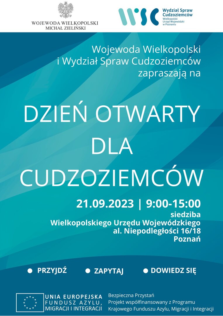 Plakat informujący o dniu otwartym dla Cudzoziemców