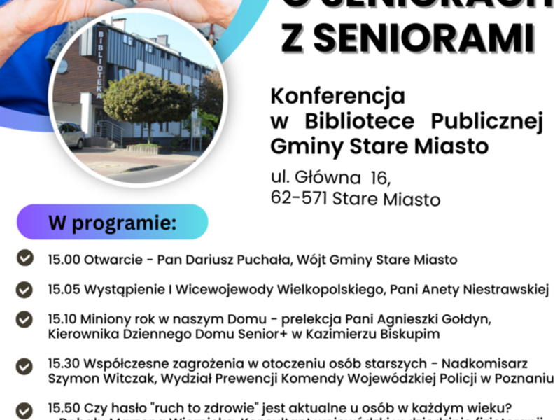 Plakat informujący o konferencji z seniorami