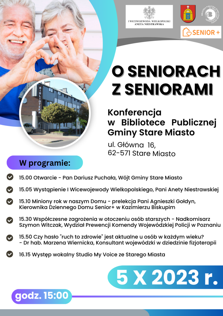 Plakat informujący o konferencji z seniorami