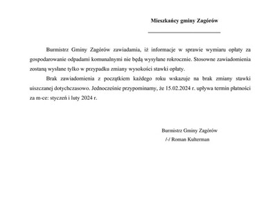 Informacja- opłata za gospodarowanie odpadami komunalnymi