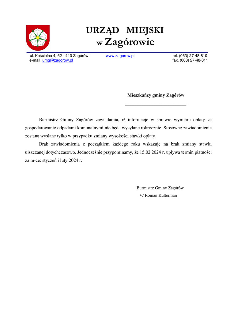 Informacja- opłata za gospodarowanie odpadami komunalnymi