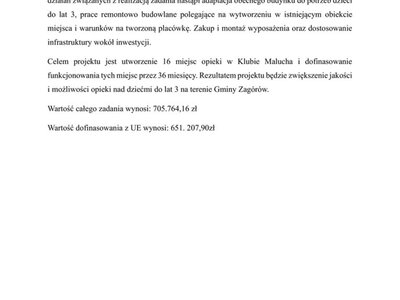 Informacja o otrzymaniu dofinasowania na zadanie pn.: Przebudowa i zmiana sposobu użytkowania części pomieszczeń Szkoły Podstawowej na Klub Dziecięcy