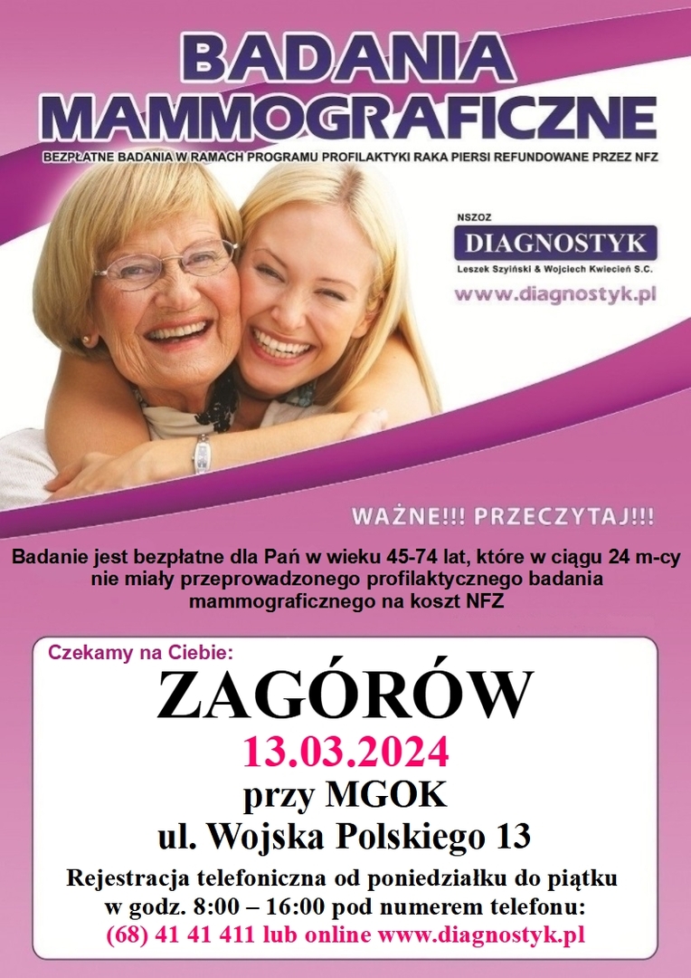 Informacja o bezpłatnym badaniu mammograficznym
