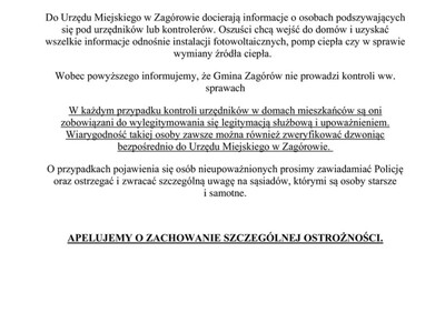 Komunikat ostrzeżenie przed oszustami