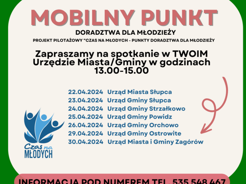 mobilny " Punkt doradztwa dla młodzieży" w kwietniu