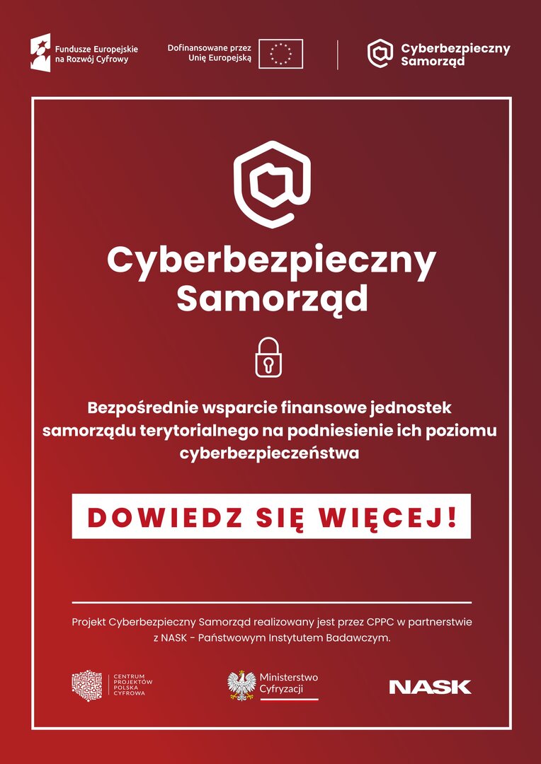 Plakat informujący o projekcie „Cyberbezpieczny Samorząd”