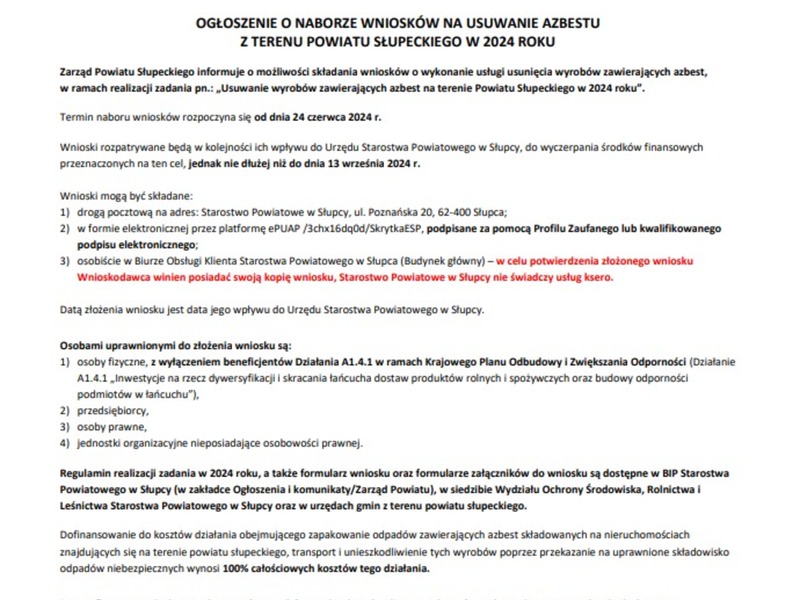 Nabór wniosków na usuwanie azbestu