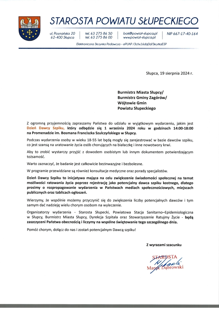 Zaproszenie - Dzień Dawcy Szpiku