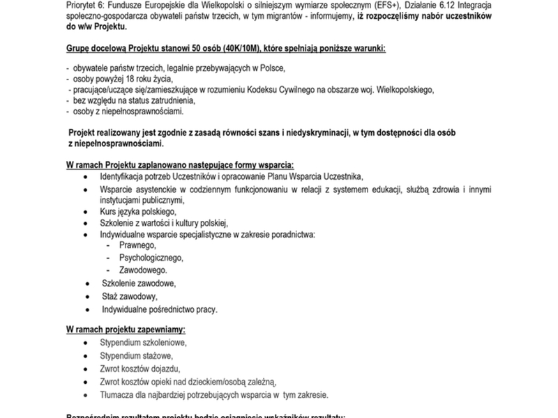 Zaproszenie do udziału w Projekcie "Nowe umiejętności- większe możliwości"