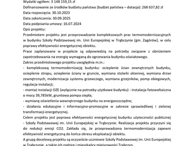 Termomodernizacja budynku Szkoły Podstawowej im. Unii Europejskiej w Trąbczynie