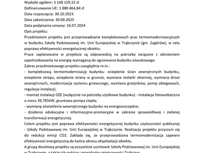 Termomodernizacja budynku Szkoły Podstawowej im. Unii Europejskiej w Trąbczynie