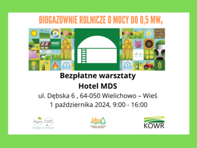 Zaproszenie na bezpłatne warsztaty z zakresu biogazowni rolniczych