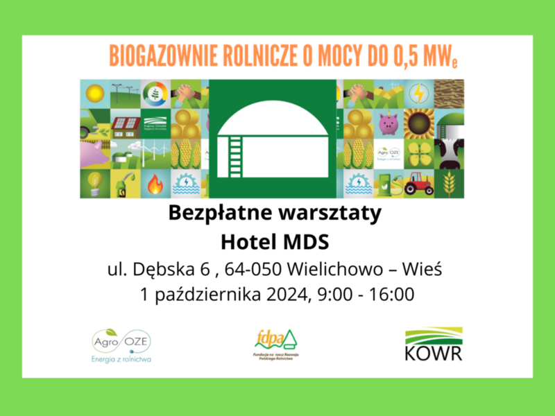 Zaproszenie na bezpłatne warsztaty z zakresu biogazowni rolniczych