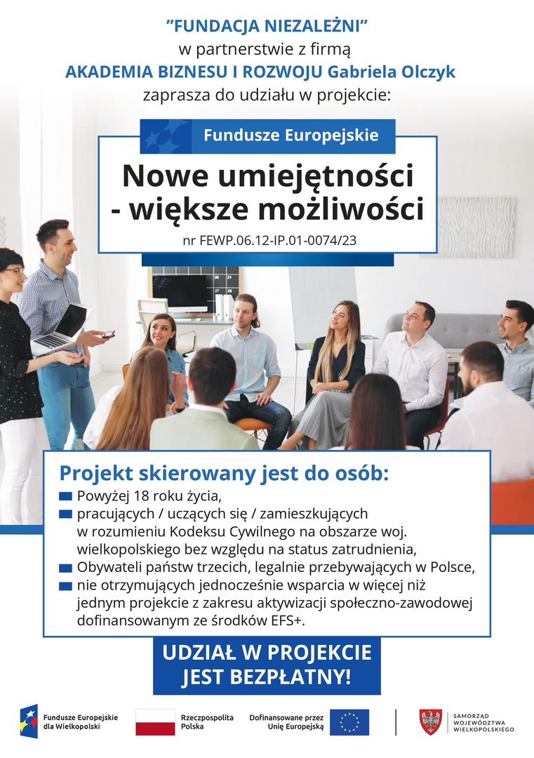 Informacja dotycząca projektu „Nowe umiejętności-większe możliwości”