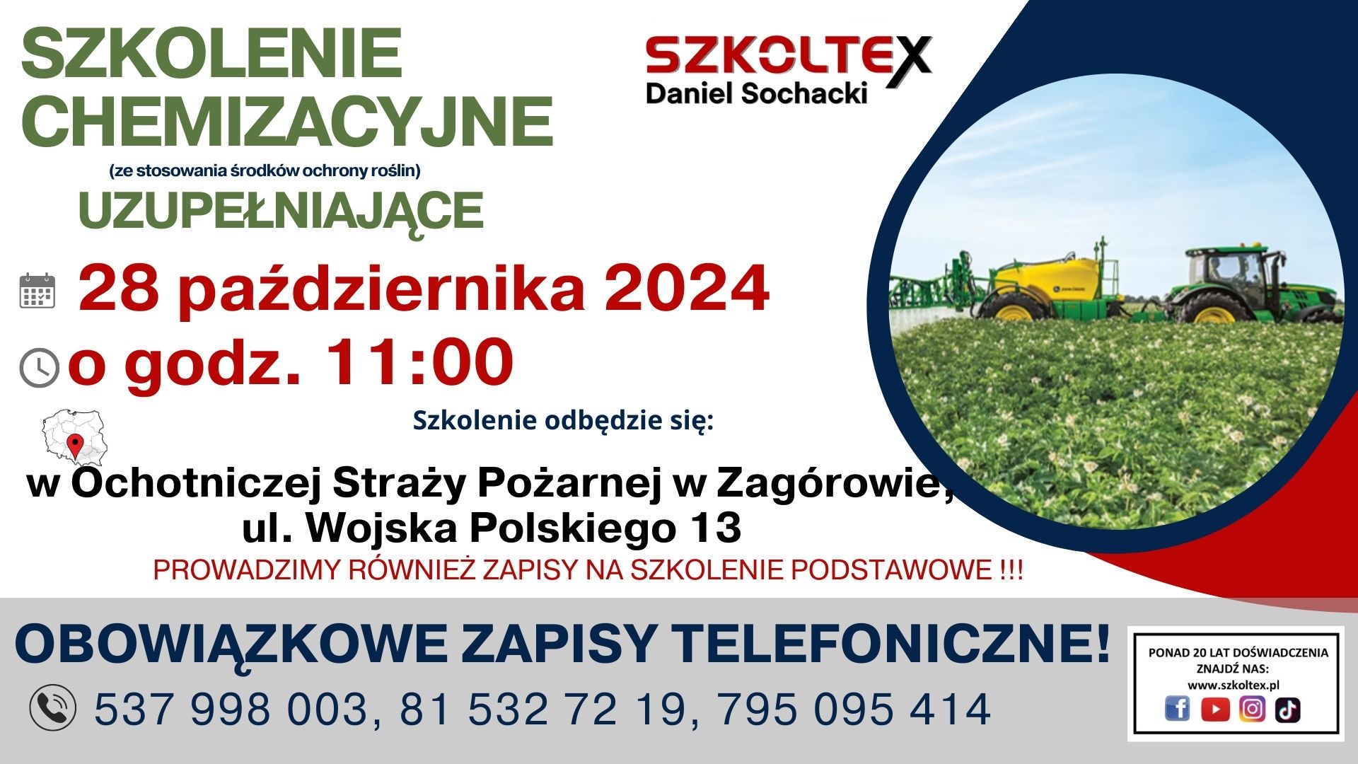 INFORMACJA O SZKOLENIU W ZAKRESIE STOSOWANIA ŚRODKÓW OCHRONY ROŚLIN 